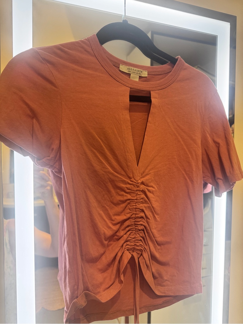 All Saints Pinkish Rust Ruched Front Crop Top